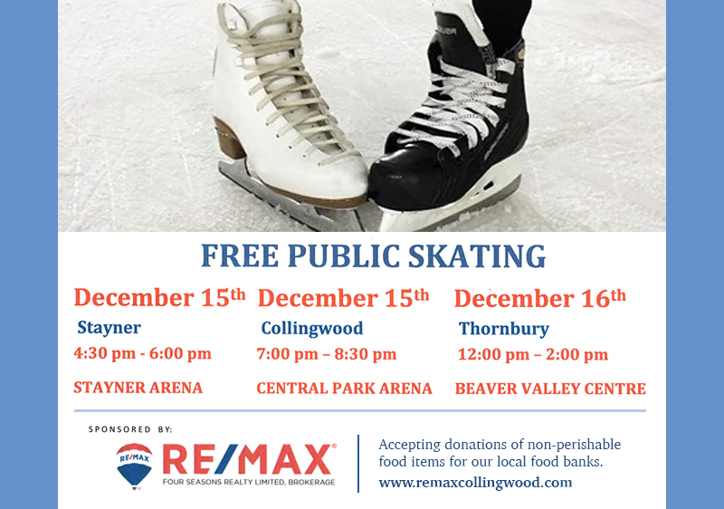 December 15 – Enjoy a Free Skate and a Yuletide Blast When You Visit Stayner This Weekend